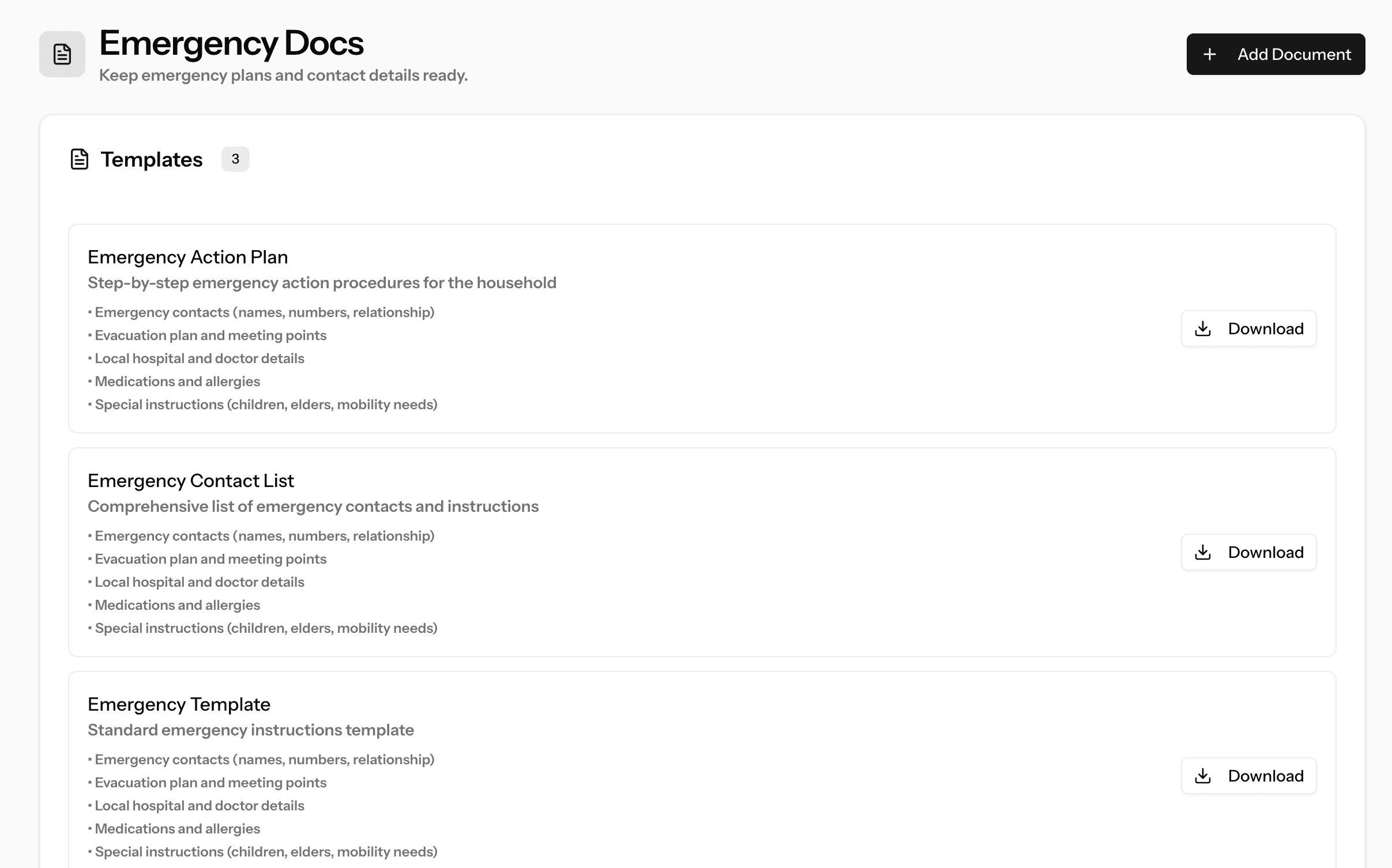 Secure document storage dashboard