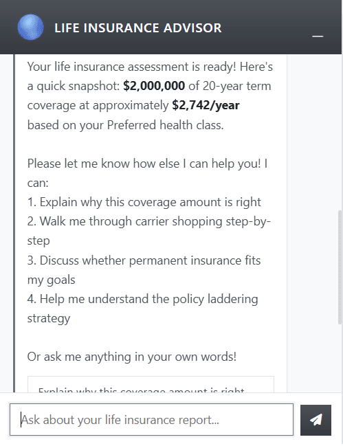 Life Insurance Advisor AI chat