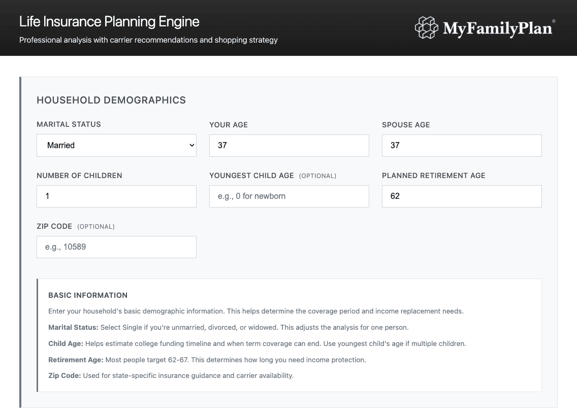 Life Insurance Planning Engine household demographics
