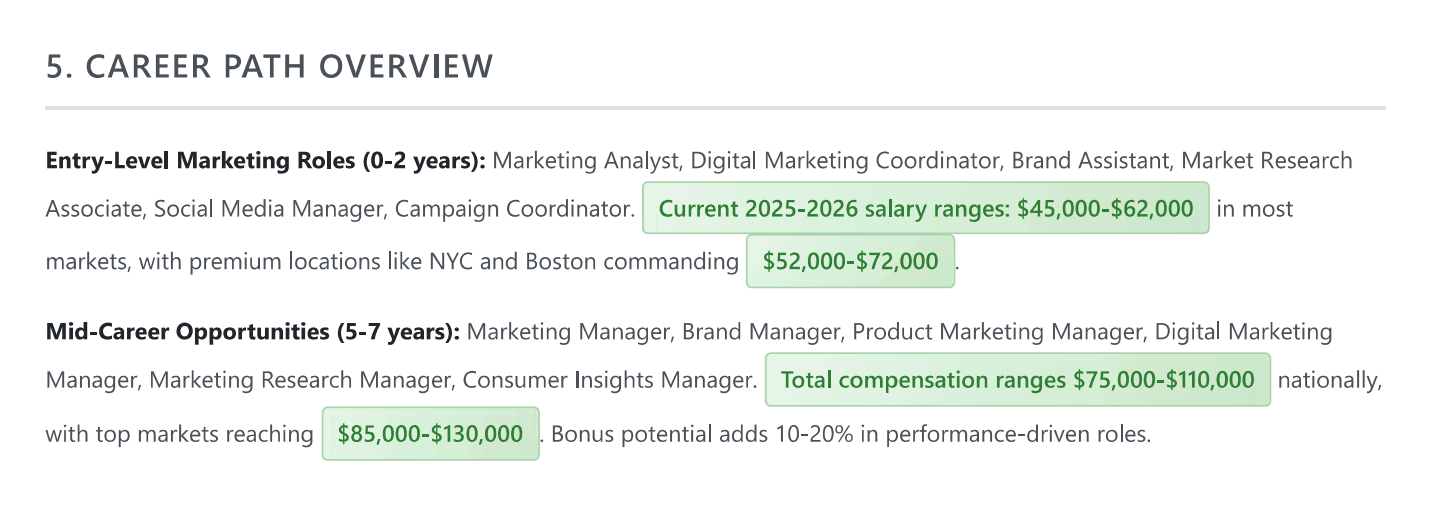 Career path overview report
