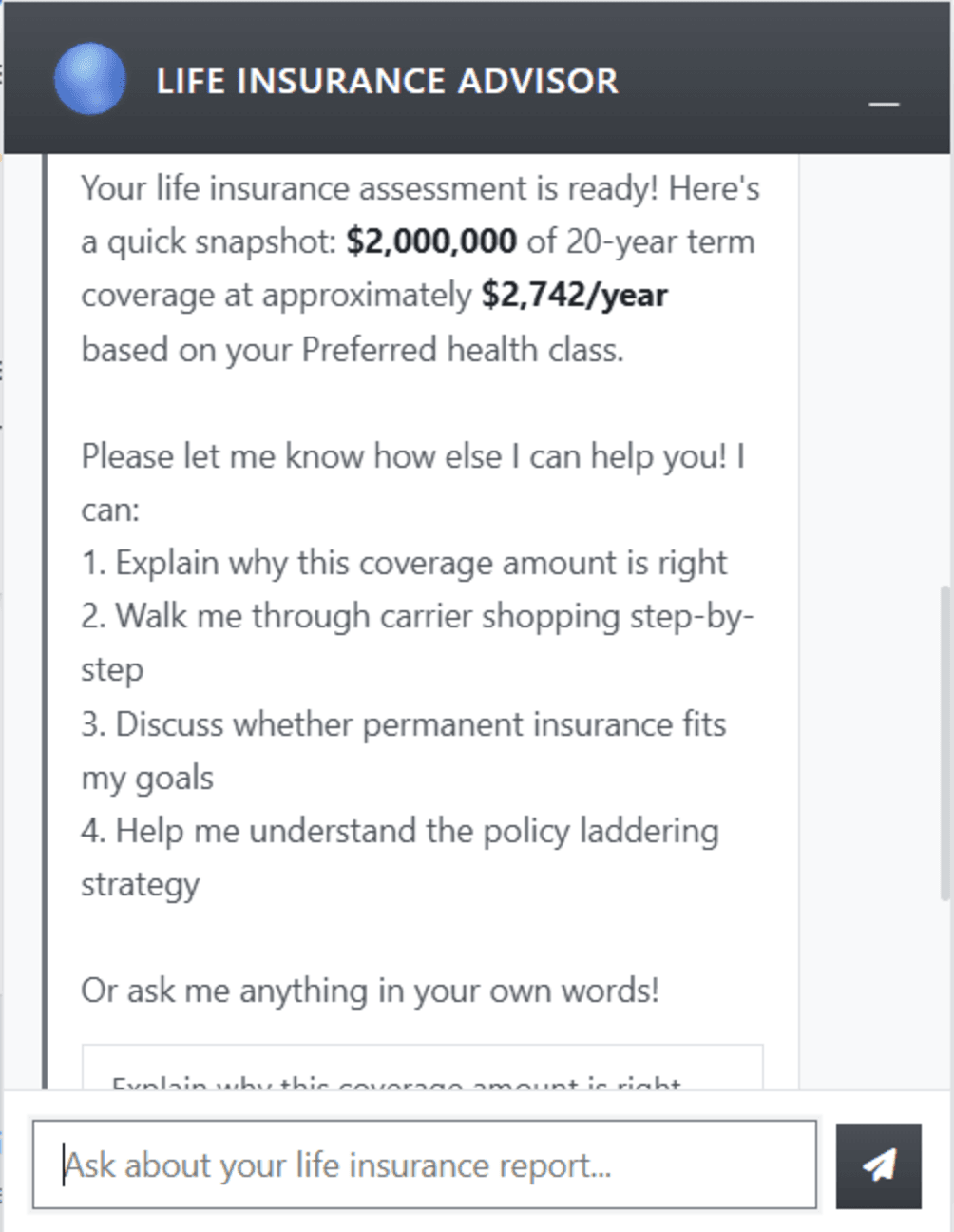 Life insurance planning AI agent