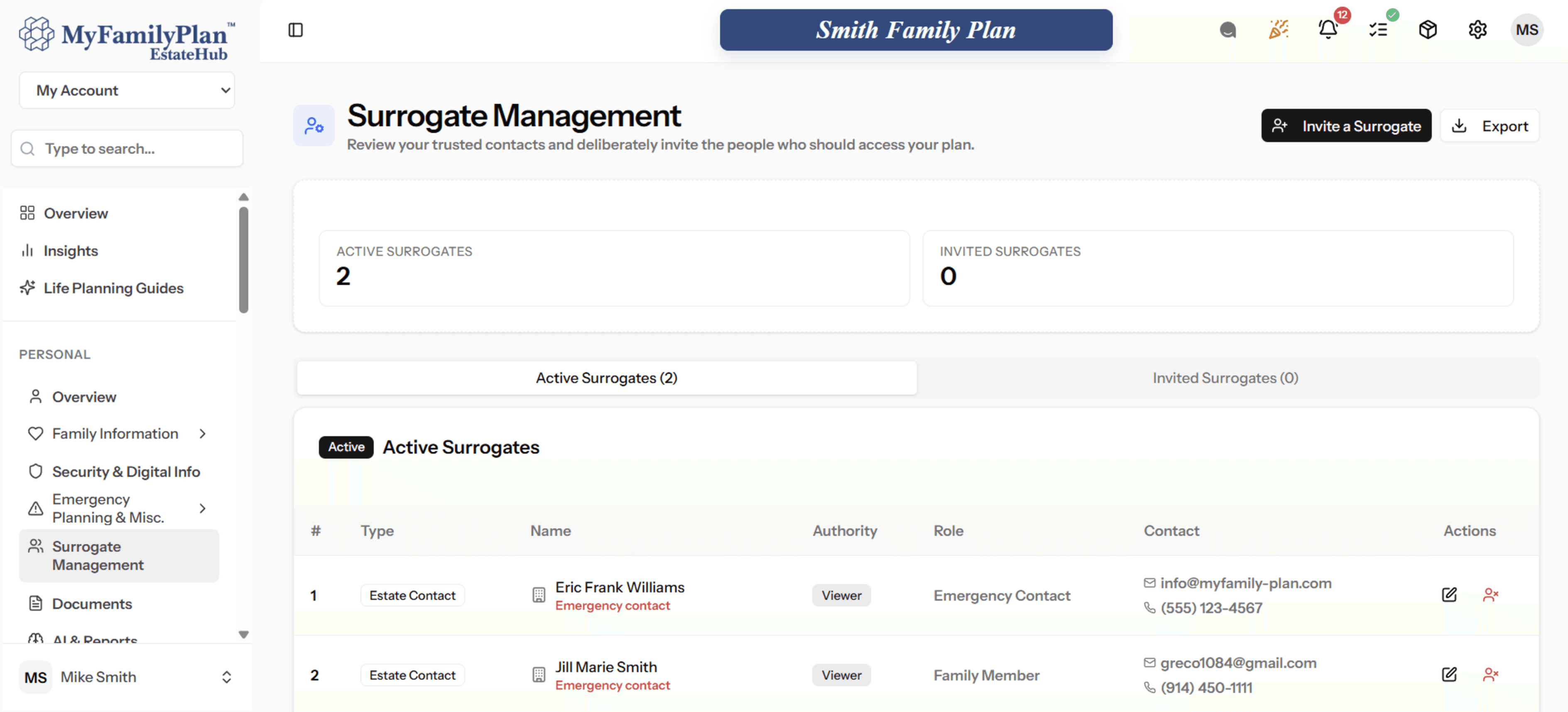 Surrogate management dashboard
