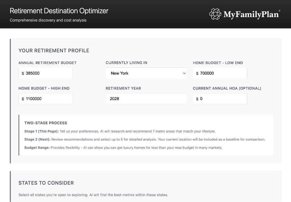 Retirement Destination Optimizer